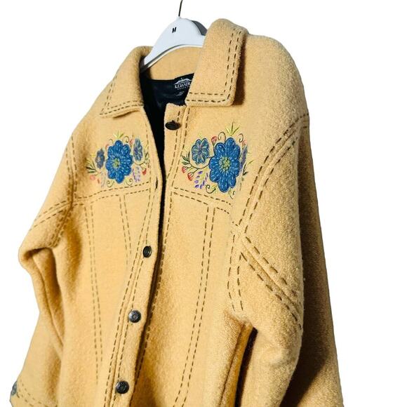 Icelandic Design Mustard Yellow Floral Wool Embroidered Shacket Jacket Size L - Picture 3 of 16